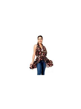 Black Floral High-Low Vest Cover-Up Tie Waist - Womens Layering Beach Cruise New